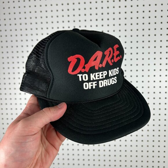 DARE To Keep Kids Off Drugs Trucker Snapback OSFM Vintage 90s Black Promo Otto - Picture 2 of 7